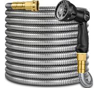 Tubo da giardino in metallo da 60 m, tubo da giardino in acciaio inox, a prova di perdite, con strato interno in lattice, versione 2025, leggero, resistente, flessibile in metallo