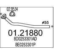 Tubo di scarico anteriore per silenziatore centrale 01.21880 MTS per AUDI VW
