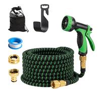 Tubo flessibile da giardino, 15 m, con testina a spruzzo a 10 funzioni, extra resistente, 3450D, con connettori massicci da 3/4" e 1/2" e 3 strati