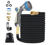 Tubo flessibile da giardino da 15 m / 50 piedi tubo dell'acqua estensibile con 8 modalità di pistola a spruzzo d'acqua, adattatore per 1/2" 3/4" e supporto a parete, tubo flessibile