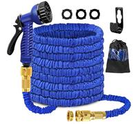 Tubo flessibile da giardino espandibile da 15 m, con ugello spray a 7 funzioni, 3 tubi flessibili espandibili resistenti con connettori in ottone anti-perdite da 3/4" 1/2" per giardinaggio, prato