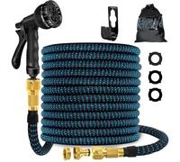 Tubo flessibile da giardino espandibile da 30 m, con ugello spray a 8 funzioni, 3 tubi flessibili espandibili durevoli con connettori in ottone anti-perdite da 3/4" 1/2" per giardinaggio, prato
