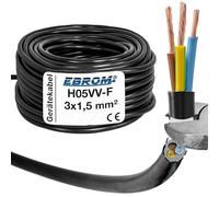 Tubo flessibile H05VV-F 3G1,5 mm2 - 3 x 1,5 mm2 (mm2) - Nero - Tubo in plastica - diverse lunghezze disponibili: 5/10/25/50 o 100 metri.