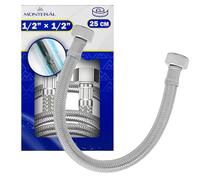 Tubo Flessibile in Acciaio 25 cm con Rete in Acciaio Inox Femmina-Femmina 1/2” x 1/2” con un Diametro di 13 mm - Garanzia di 10 Anni - MONTERAL