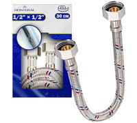 Tubo Flessibile in Acciaio 30 cm con Rete in Acciaio Inox Femmina-Femmina 1/2” x 1/2” con un Diametro di 13 mm - Garanzia di 10 Anni - MONTERAL