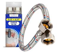 Tubo Flessibile in Acciaio 40 cm con Rete in Acciaio Inox Femmina-Femmina 1/2” x 1/2” con un Diametro di 13 mm - Garanzia di 10 Anni - MONTERAL