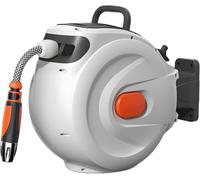 Tubo flessibile retrattile, avvolgitubo a parete con blocco automatico, pistola a spruzzo a 8 modalità con rotazione a 180°, per irrigazione e pulizia efficienti.