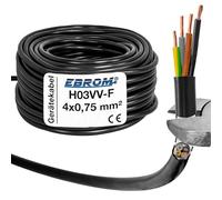 Tubo flessibile rotondo in plastica con cavo LED H03VV-F 4 x 0,75 mm2 (mm2) 4G0,75 - Colore: nero 10 m/15 m/20 m/25 m/30 m/35 m/40 m/45 m/50 m/55 m/60 m ecc. fino a 250 m in 5 metri.
