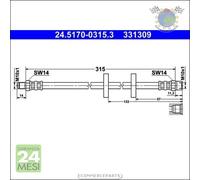 Tubo freni ATE Anteriore per AUDI COUPE 100 90 80 SEAT TOLEDO I VW PASSAT (33B)