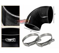 Tubo In Silicone 4"/Raccordo A Gomito Intercooler NERO + Morsetto A T Per Chevy