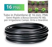TUBO IRRIGAZIONE da GIARDINO in POLIETILENE 16 mm PN6 GIARDINAGGIO ORTO 500 mt
