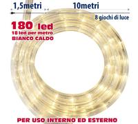 Tubo Luminoso a LED per Esterno Bianco Caldo 10 Metri con Controller Giochi Luce