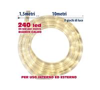 TUBO LUMINOSO NATALIZIO 10 METRI LED BIANCO CALDO CON CONTROLLER 8 FUNZIONI