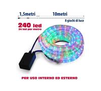 TUBO LUMINOSO NATALIZIO 10 METRI LED MULTICOLOR CONTROLLER 8 FUNZIONI X ESTERNO
