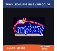 TUBO NEON BOBINA STRISCIA LED FLESSIBILE 5 METRI - 600 LED PER INTERNO O ESTERNO