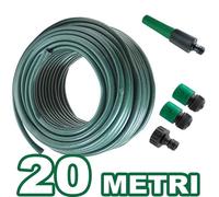 TUBO PER IRRIGAZIONE DA GIARDINO LUNGO 20 METRI CON 4 ACCESSORI DA 1/2" VERDE