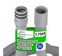 Tubo Scarico Lavastoviglie 1,75 m con Interno Ø 20/21 mm ed Esterno Ø 25/27 mm con Codice Originale 482000022012 C00273284 per Whirlpool, 758973779 per Smeg - MADE IN EU - ONIX TECH