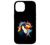 Tucano cartoon con occhiali da sole e schizzi di colore Custodia per iPhone 14