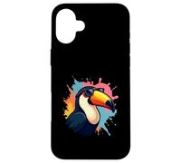 Tucano cartoon con occhiali da sole e schizzi di colore Custodia per iPhone 16 Plus