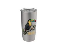 Tucano tropicale dal becco a chiglia del Belize con dettagli floreali decorati Bicchiere termico in acciaio inox doppia parete