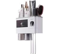 TuCao Dispenser Automatico di dentifricio da Parete salvaspazio portaspazzolino da Bagno 2 Bicchieri magnetici Trasparenti 6 Fessure per spazzolino da Denti 1 cassetto Organizer per Cosmetici