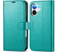 TUCCH Cover per iPhone 17 6,3-pollici 5G 2025 [Blocco RFID] Portafoglio | Custodia Pelle Sintetica Antiurto TPU, Cavalletto Slot per Schede Elevata Protezione Chiusura Magnetica, Ciano Testurizzato