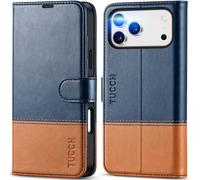 TUCCH Cover per iPhone 17 Pro Max 6,9-pollici 5G 2025 [Blocco RFID] Portafoglio | Custodia Pelle Sintetica Antiurto, Funzione Supporto Slot Schede Protezione Totale Chiusura Magnetica, Blu & Marrone