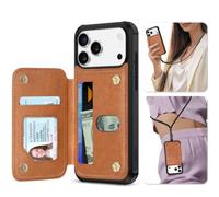 TUCCH Cover Porta-Carte per iPhone 17 Pro Max, Marrone Chiaro Testurizzato | Portafoglio Indivisibile, Blocco RFID, Pelle PU, 3 Slot Schede, Chiusura Bottone Magnetico, Antiurto, 6,9" 5G