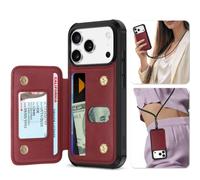 TUCCH Custodia Pelle PU per iPhone 17 Pro 6,3" 5G 2025, Rosso Scuro | Blocco RFID, Portafoglio Indivisibile, 3 Slot Schede, Chiusura Bottone Magnetico, Antiurto Protezione
