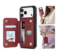 TUCCH Custodia Pelle PU per iPhone 17 Pro Max 6,9" 5G 2025, Rosso Scuro | Blocco RFID, Portafoglio Indivisibile, 3 Slot Schede, Chiusura Bottone Magnetico, Antiurto Protezione