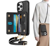 TUCCH Custodia Pelle Sintetica per iPhone 16 Pro Max (6,9") 2024, [Divisibile Cordino Tracolla] Cover Portafoglio 6 Slot Schede [Blocco RFID] Chiusura Magnetica Antiurto Protezione Cover - Nero
