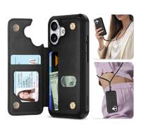 TUCCH Custodia Pelle Sintetica per iPhone 17 6,3" 5G 2025, Nero | Blocco RFID, 3 Slot Schede, Chiusura Bottone Magnetico, Antiurto, Cover Portafoglio Indivisibile