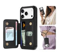 TUCCH Custodia Pelle Sintetica per iPhone 17 Pro 6,3" 5G 2025, Nero | Blocco RFID, Portafoglio Indivisibile, 3 Slot Schede, Chiusura Bottone Magnetico, Antiurto