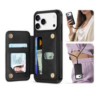 TUCCH Custodia Pelle Sintetica per iPhone 17 Pro Max 6,9" 5G, Nero | Blocco RFID, Portafoglio Indivisibile, 3 Slot Schede, Chiusura Bottone Magnetico, Antiurto