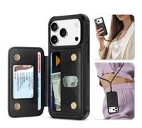 TUCCH Custodia Pelle Sintetica per iPhone 18 Pro/17 Pro, Nero Testurizzato | Blocco RFID, Portafoglio Indivisibile, 3 Slot Schede, Chiusura Bottone Magnetico, Antiurto, 6,3" 5G