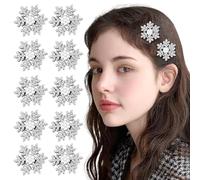 TUCEWP 10 fermagli per capelli a forma di fiocco di neve per donne e ragazze, forcine per capelli invernali antiscivolo con strass scintillanti, fermagli per capelli a scatto in argento, mini clip a
