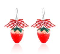 TUCEWP Orecchini pendenti a forma di fragola rossa per le donne carini orecchini a fragola simulata 3D in acrilico frutta papillon orecchini pendenti delicati estetici orecchini a fragola adorabili