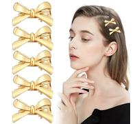 TUCEWP Piccoli fiocchi per capelli in metallo per donne e ragazze, 5 pezzi, fermagli per capelli con fiocco dorato, mini fiocco a coccodrillo, fermagli per capelli carini semplici e semplici forcine