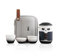 TUCHACA Travel Tea Set, Carino Panda tazza di tè con sacchetto portatile, 350ml ceramica Gongfu teiera con 4 tazze da tè in ceramica, con filtro da tè. (Nero)