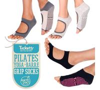 Tucketts Calze da pilates senza dita con impugnature per donna, calzini antiscivolo per yoga e barre per stabilità e allenamenti a piedi nudi, taglia 6-13, Nero, statico, grigio-blush, Small-Medium