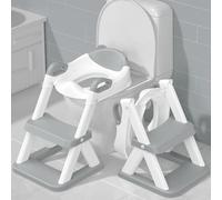 TuckInn Vasino da allenamento, sedile WC per bambini, 2 in 1, vasino da allenamento con passo, sgabello, conduttore morbido e imbottito, paraspruzzi (grigio-bianco)