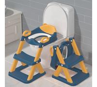 TuckInn Vasino da allenamento, sedile WC per bambini, 2 in 1, vasino da allenamento con passo, sgabello, conduttore morbido e imbottito, paraspruzzi (blu-giallo)