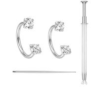 Tucnoeu 4 anelli per naso in acciaio chirurgico, a ferro di cavallo, anelli per naso da donna, con 1 strumento di inserimento per piercing e 1 strumento per piercing a sfera