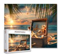 Tucocoo Bellissimo puzzle al tramonto sulla spiaggia, 1000 pezzi, puzzle per adulti, conchiglie di conchiglie di stelle marine, puzzle d'arte per giochi impegnativi di attività familiari colorati