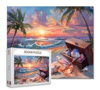 Tucocoo Bellissimo puzzle al tramonto sulla spiaggia, 1000 pezzi, puzzle per adulti, palme, stelle marine, conchiglie, puzzle per impegnativi giochi di attività familiari colorati puzzle fai da te per