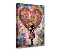 Tucocoo Decorazione da parete per la famiglia di Banksy Street Love, dipinti colorati con graffiti, 1 pezzo, tela pop art, opera d'arte moderna per la casa per soggiorno, cornice in legno, pronta da