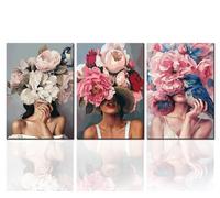 Tucocoo Decorazione da parete per soggiorno astratta grande testa di fiore immagini donna moda quadri femminili tela figura nordica arte da parete decorazioni per la casa cornice in legno pronto da