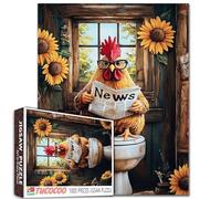 Tucocoo Divertente puzzle da 1000 pezzi con gallo sulla toilette per adulti, pollo con occhiali che leggono giornali e girasoli, puzzle da parete per il bagno della fattoria, regalo per giochi per