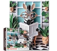 Tucocoo Divertente puzzle da bagno zebrato per adulti, 1000 pezzi, eccentrico animale che legge giornale, puzzle unico sfida, puzzle per la decorazione della parete della casa, serate di gioco in