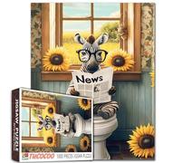 Tucocoo Divertente zebra sul WC Puzzle da 1000 pezzi per adulti, animale della fattoria con occhiali che legge giornale, puzzle impegnativo, puzzle stravagante da bagno, girasoli, decorazione regalo